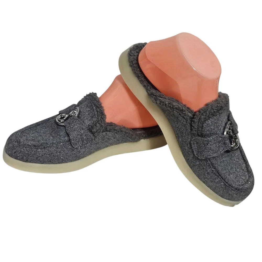 SAM & LIBBY Shelby Gray Cozy Mules Sz 9 - Picture 5 of 6